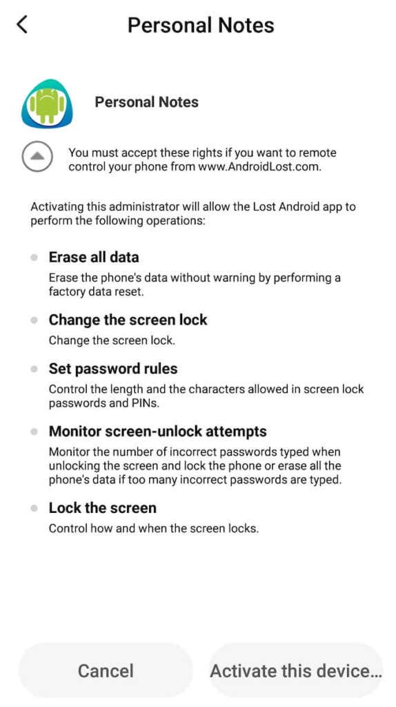 administrator-rights_app - Online Tech Tips Use Android Lost To Erase Your Android Phone image 3 - administrator-rights_app