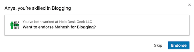 linkedin_endorsement_prompted - Online Tech Tips How to Endorse Someone on LinkedIn image - linkedin_endorsement_prompted
