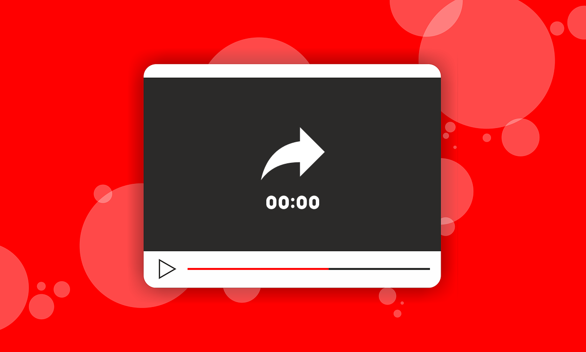 Graphic of YouTube video player interface with timestamp and share icon